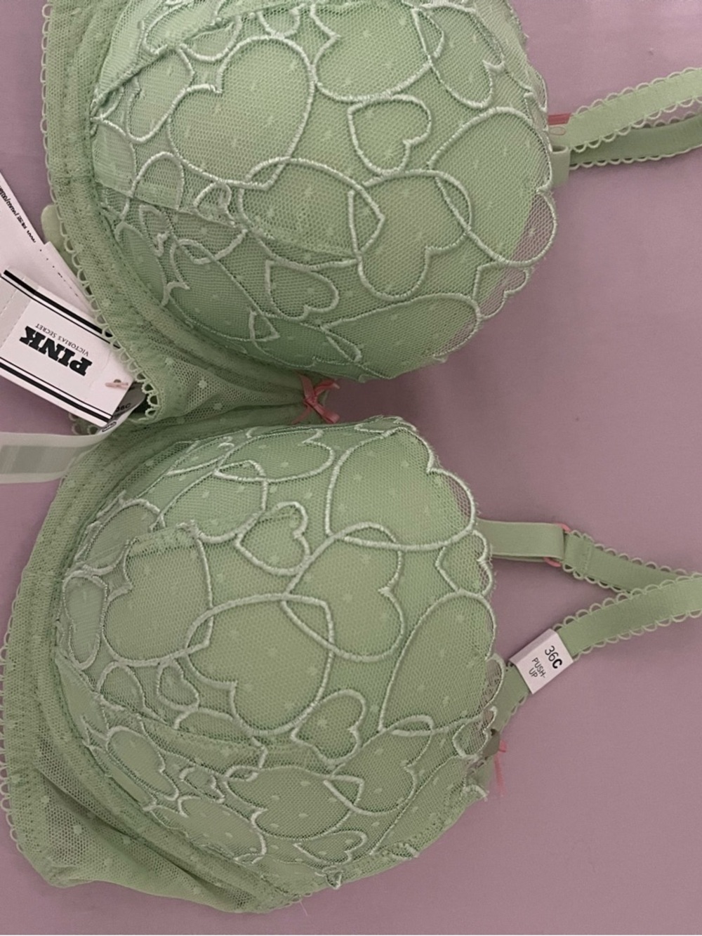 PINK Victoria's Secret Mint Green Lace Heart Underwire Bra